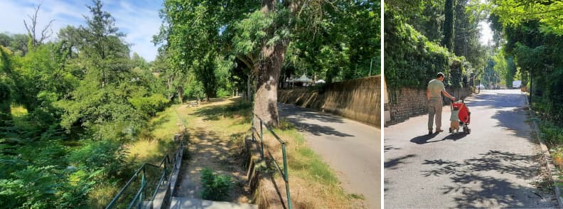 Chemin ombragé et parc au bord de l’eau à Carcès, point de départ d’une balade familiale vers le village médiéval en Provence Verte