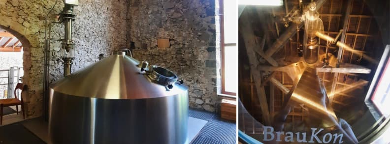Cuve en acier inoxydable et equipement BrauKon a la Distillerie du Vercors illustrant le processus de fermentation du whisky Sequoia en France