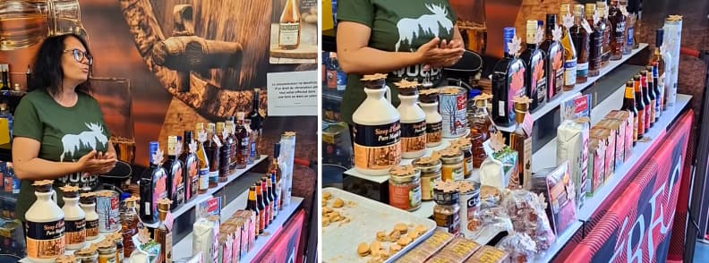 foire de brignoles producteurs les gentils caribous degustation produits canada Stand avec dégustation de produits artisanaux et boissons à la Foire de Brignoles, mettant en avant Canada.
