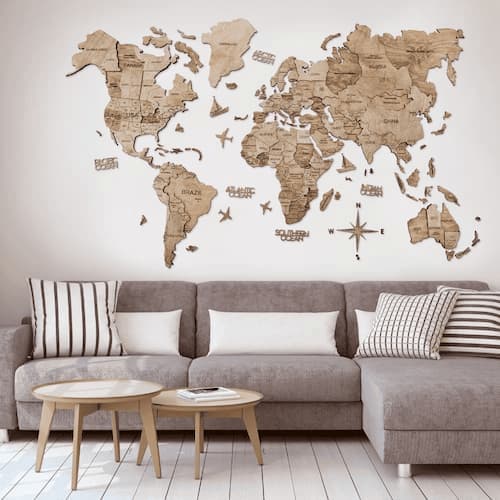 Harta lumii din lemn 3D terra