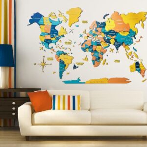 Harta lumii din lemn colorat 3D