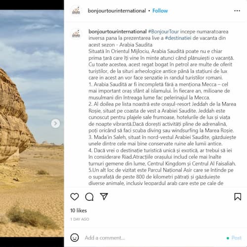 Încălcare drepturi de autor Bonjour Tour pe Instagram