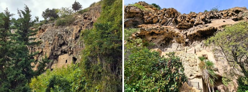 Stânca Rocher de Cotignac cu peșteri trogloditice și turnuri sarazine Cotignac, înconjurată de vegetație mediteraneană în Provence Verte