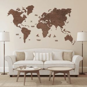 2D Wooden World Map for Wall Oak