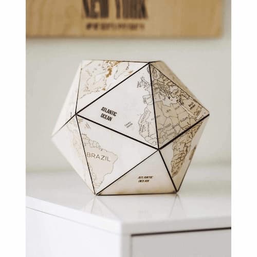 icosahedron wooden world globe