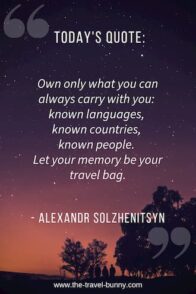 insightful quote about traveling alexandr solzhenitsyn Own only what you can always carry with you: known languages, known countries, known people. Let your memory be your travel bag. Alexandr Solzhenitsyn www.the-travel-bunny.com over photo of people walking under the starry sky at midnight