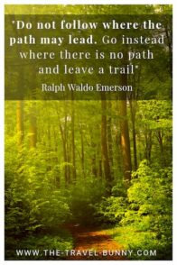insightful quote about traveling ralph waldo emerson Do not follow where the path may lead. Go instead where there is no path and leave a trail. Ralph Waldo Emerson www.the-travel-bunny.com text over image of path in the woods