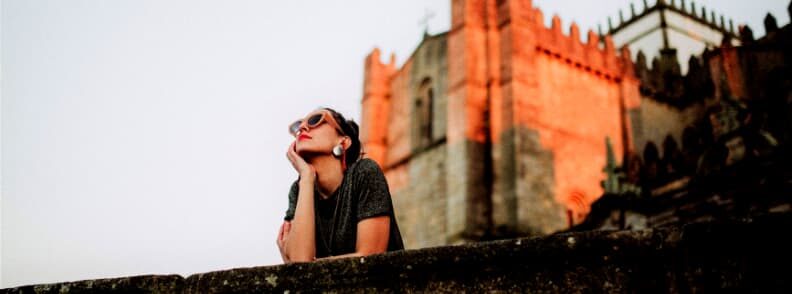 woman admiring sights during solo travel woman admiring sights during solo travel