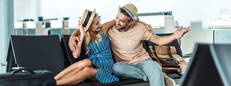 couple happy to reach the airport on time