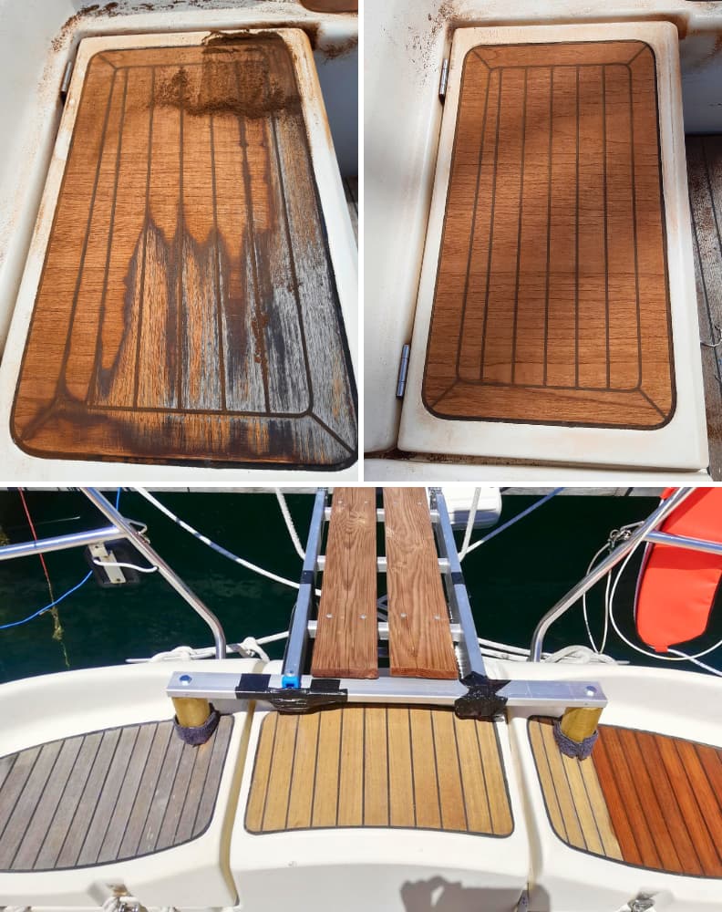 diy boat project sanding and treating wood deck