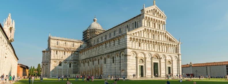pisa cathedral pisa things to see Pisa Cathedral in Piazza dei Miracoli on a sunny afternoon with tourists walking and relaxing on the grass