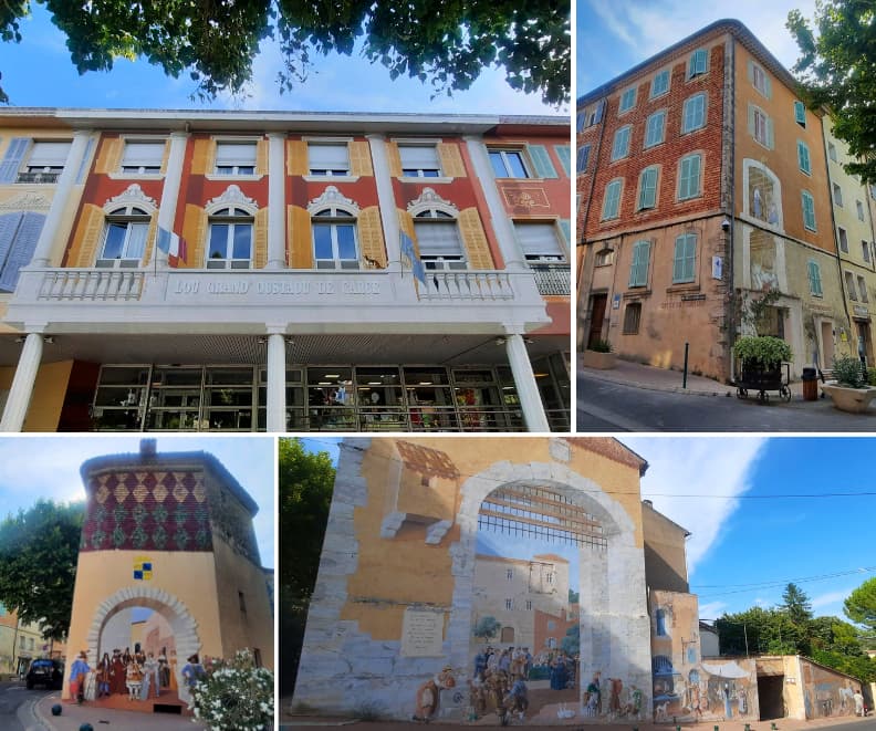 Murals of Carces Trompe oeil Frescoes Showcasing Provencal Life Collage of trompe-l’œil murals in Carcès, including Jean-Jaurès car park, Tourist Office, Rue Hoche, and Rue du Moulin