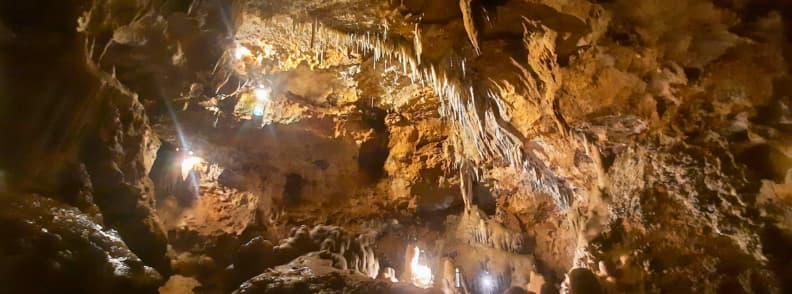 Saint Cezaire cave planning your visit tickets hours Illuminated chamber inside Saint Cezaire cave showing stalactites and limestone walls during a guided tour