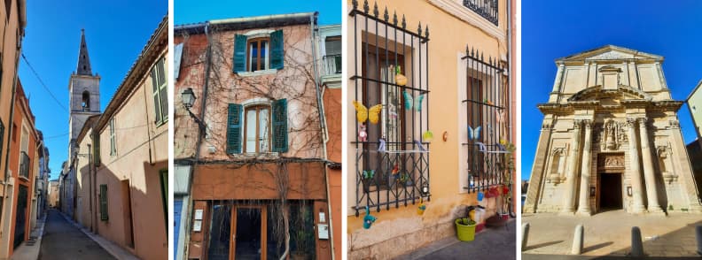 Martigues culture churches old town Provence Etang de Berre Cultural landmarks in Martigues, including colorful Provençal houses, decorated windows, and the baroque façade of Église Sainte-Marie-Madeleine.