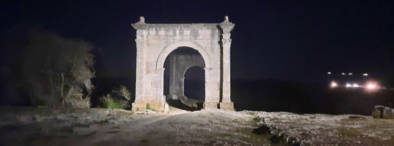 Pont Flavien Saint Chamas Roman bridge Etang de Berre Provence Pont Flavien, the ancient Roman stone bridge of Saint-Chamas, illuminated at night over the Touloubre River in southern France.