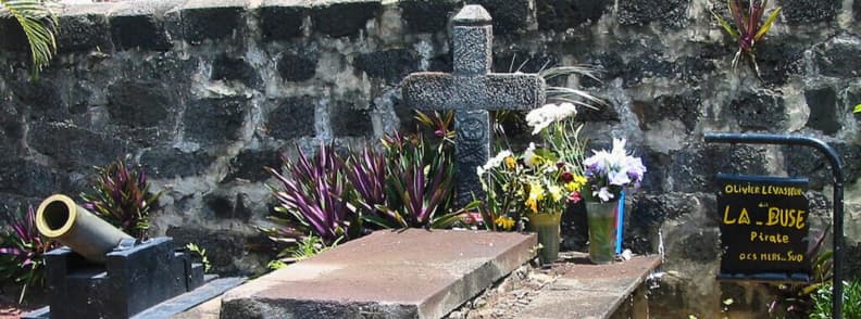 Grave of the pirate La Buse in the historic cemetery of Saint-Paul on Réunion Island