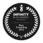 infinity blog awards best travel blog winner the travel bunny Infinity Blog Awards winner badge for Best Travel Blog featured on The Travel Bunny website.