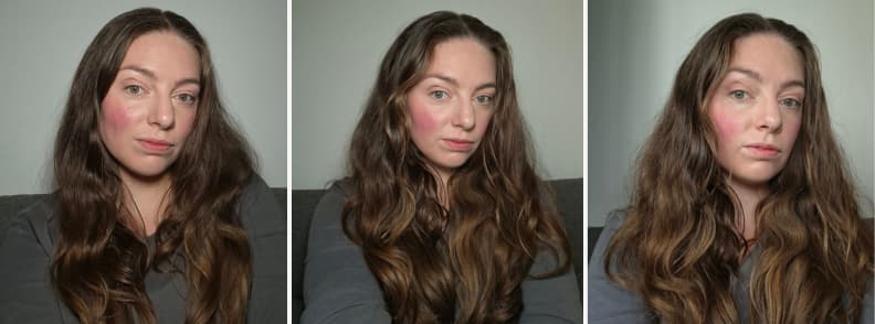 Comparison of LitONES VersaGlow V01 lighting during Reel filming in a dark room with almost no light, medium indoor lighting, and natural north-facing daylight.