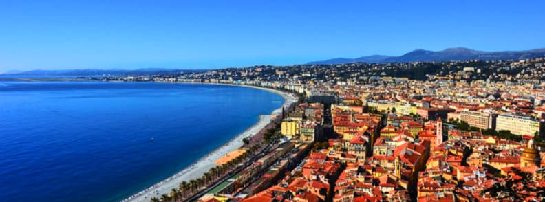 Nice French Riviera Coast and Promenade des Anglais Panoramic view of Nice, the Promenade des Anglais and the Baie des Anges along the French Riviera